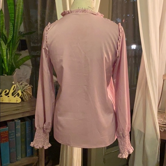 Pink Longsleeve blouse women’s shirt size SMALL business casual dainty dress top - Picture 4 of 5